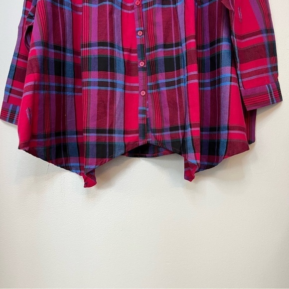 Roaman's Women's Button Up Shirt Tunic Plaid Roll Tab V Neck 22 Asymmetrical Hem - Picture 7 of 15